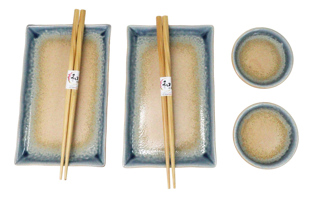Ao Nagashi Porcelain Sushi Plates Sauce Dishes Chopsticks Dinnerware Set For 2