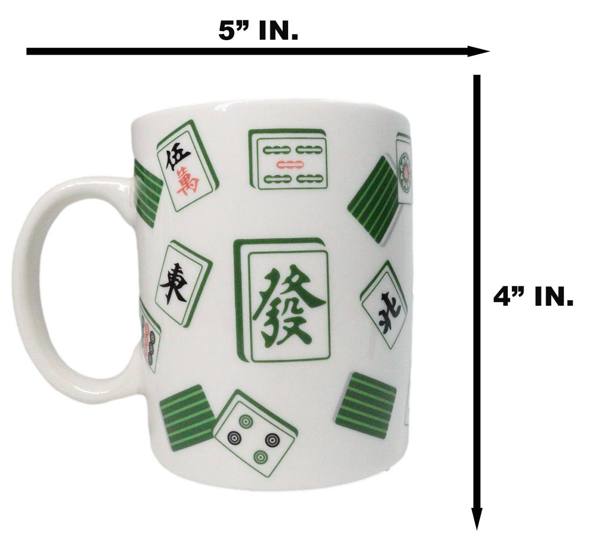 Set Of 2 Green White Chinese Mahjong Character Tiles Ceramic Mug Cups 11oz