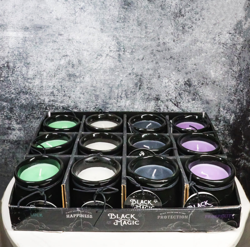 Pack of 12 Ceramic Witch Halloween Black Magic Cauldron Scented Pillar Candles