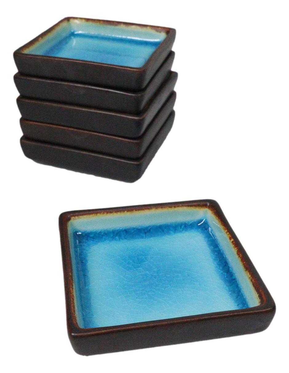 Set Of 6 Blue Sky Aozora Kannyu Ceramic Square Condiment Sauce Dishes 2oz