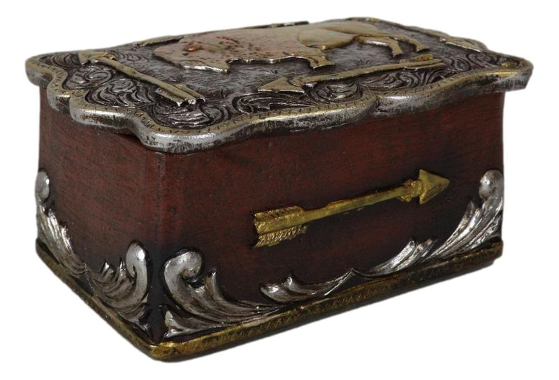 Western Wild Bison Buffalo With Native Indian Arrows Tooled Concho Trinket Box