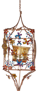 Celestial Sun Moon Christian Cross Art Glass Metal Candle Holder Wind Chime