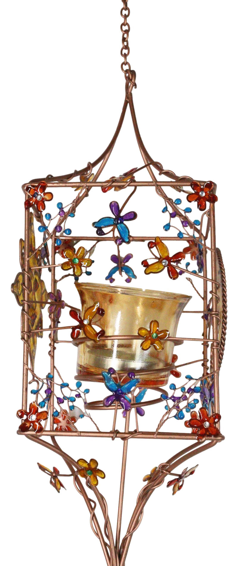 Celestial Sun Moon Christian Cross Art Glass Metal Candle Holder Wind Chime