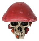 Red Macabre Toadstool Mushroom Cap Skull With Mini Fungi Figurine 5" L