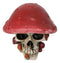 Red Macabre Toadstool Mushroom Cap Skull With Mini Fungi Figurine 5" L