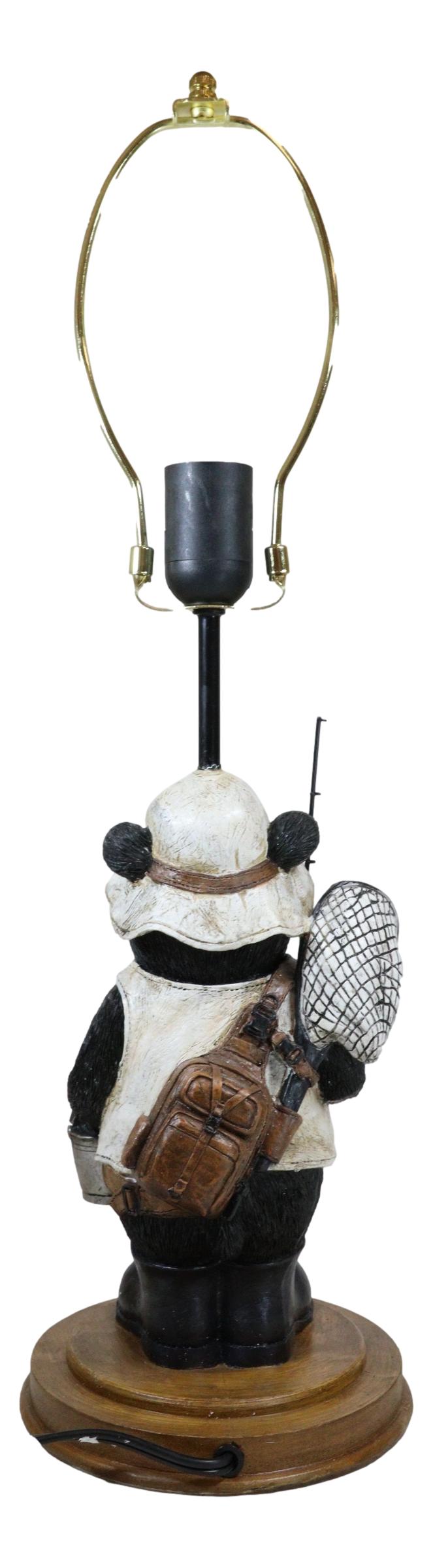 Camping Fisherman Angler Bear Going Fishing With Pole Net And Bucket Table Lamp