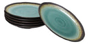 Pack Of 6 Crackle Green Midori Kannyu Ceramic Wavy Round Dinner Plates 11" D