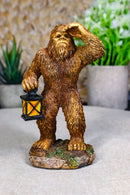 Rustic Funny Cryptid Hiker Bigfoot Holding Lantern Lost in the Woods Figurine