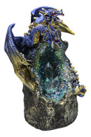 Blue Dragon On Faux Geode Crystal Mountain LED Backflow Incense Burner Figurine