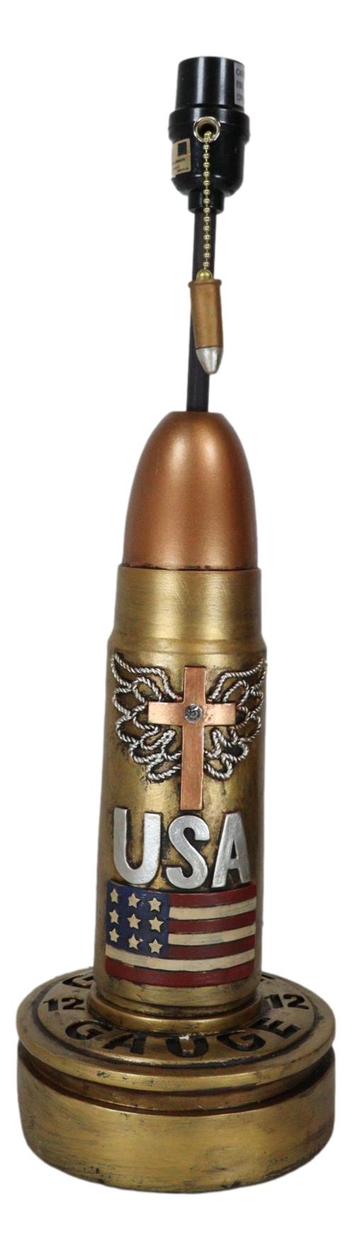 Western Patriotic American Flag USA Angel Winged Cross Bullet Shell Table Lamp