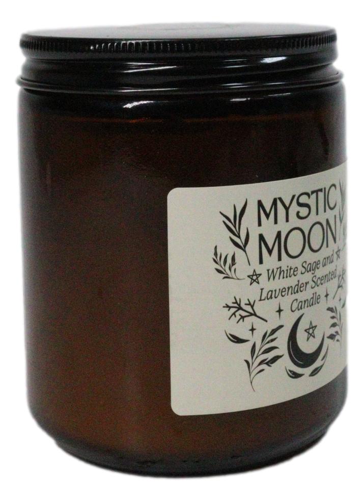 Ebros Mystic Moon White Sage & Lavender Scented Amber Glass Jar Candle