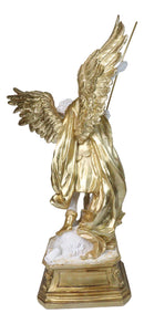 Renaissance Art Golden Large Archangel Saint Michael With Long Spear Statue 19"H