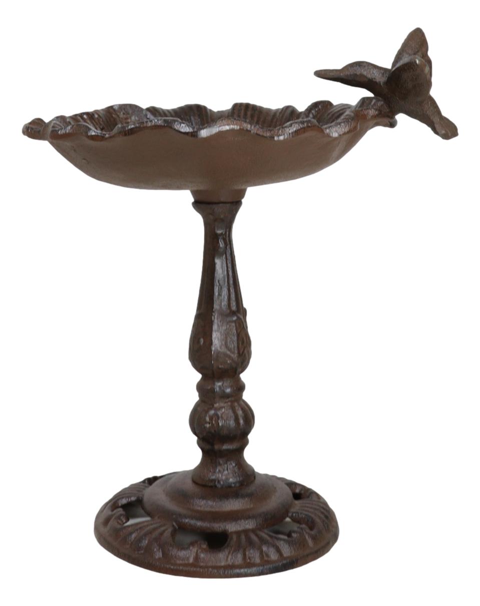 Rustic Cast Iron Hummingbird Perching On Flower Garden Bird Feeder Bath 10.5"H - Ebros Gift