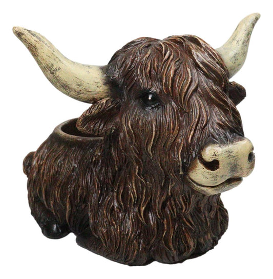 Rustic Western Scottish Highlands Cattle Cow Wine Holder Container Pot Holder 9"