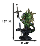 Green Knight Armored Rune Dragon With Gothic Skull Sword Letter Opener Figurine