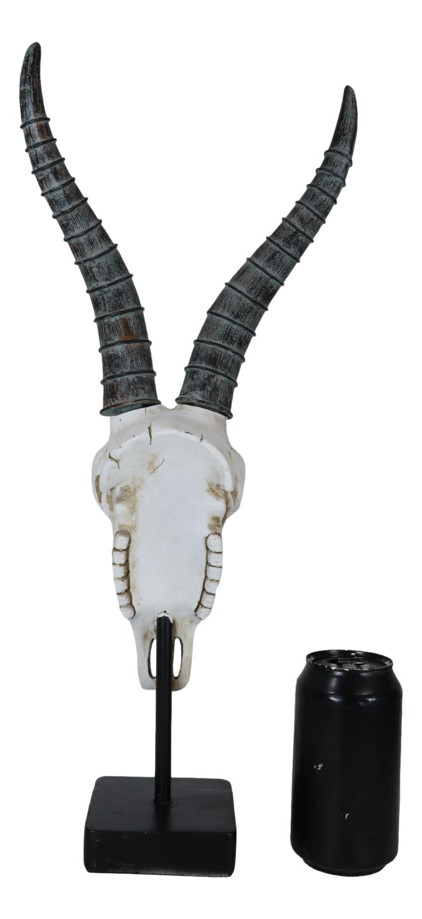 Vintage Tribal Knotwork African Antelope Skull On Museum Pole Mount Base Statue