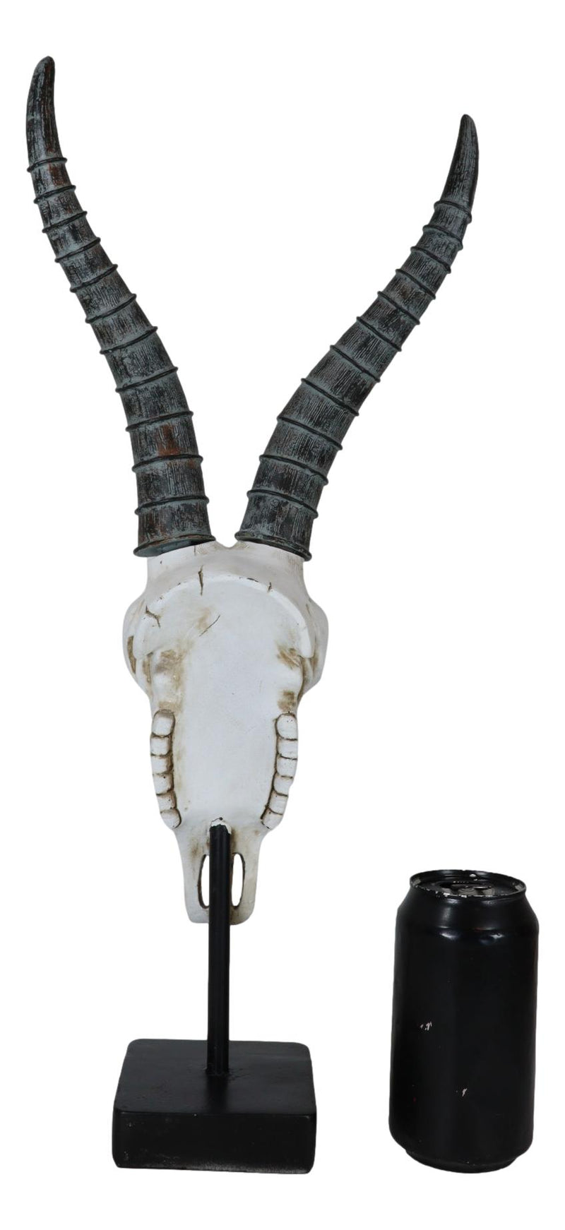 Vintage Tribal Knotwork African Antelope Skull On Museum Pole Mount Base Statue