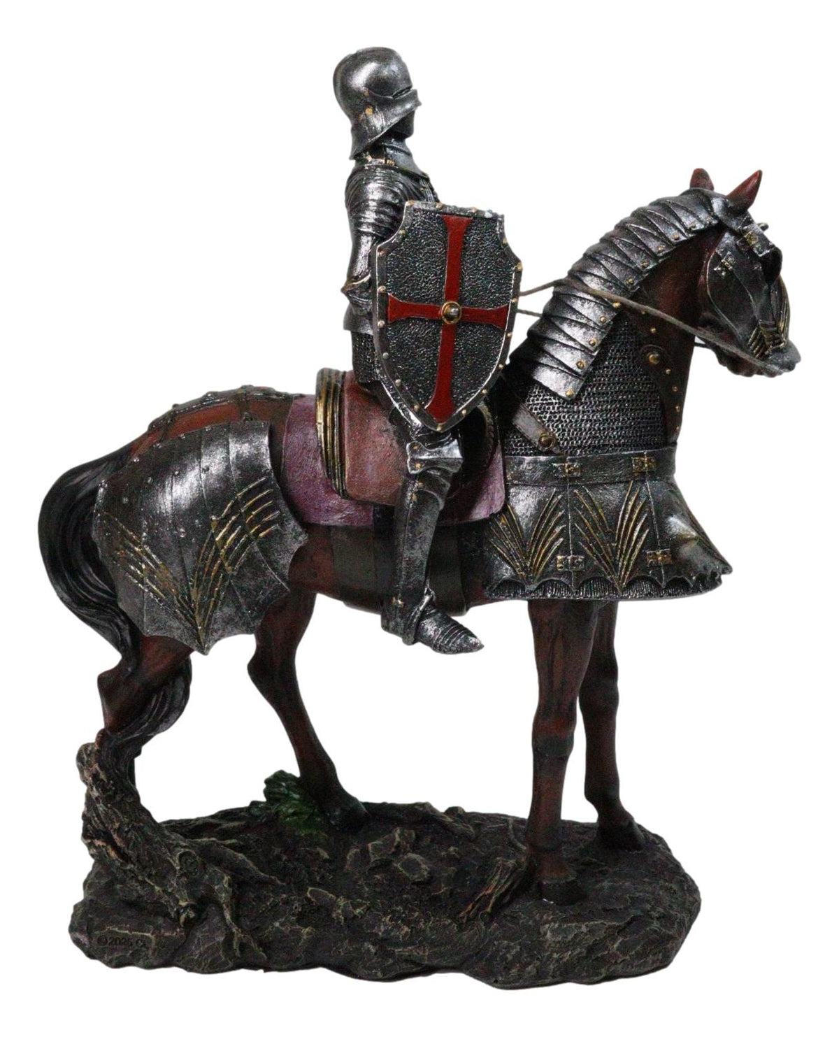 Ebros Gift Crusader Dark Knight on Armored Horse Medieval Cavalry Figurine