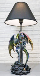 Golden Green Dragon Holding Excalibur Sword With Crystal At Graveyard Table Lamp