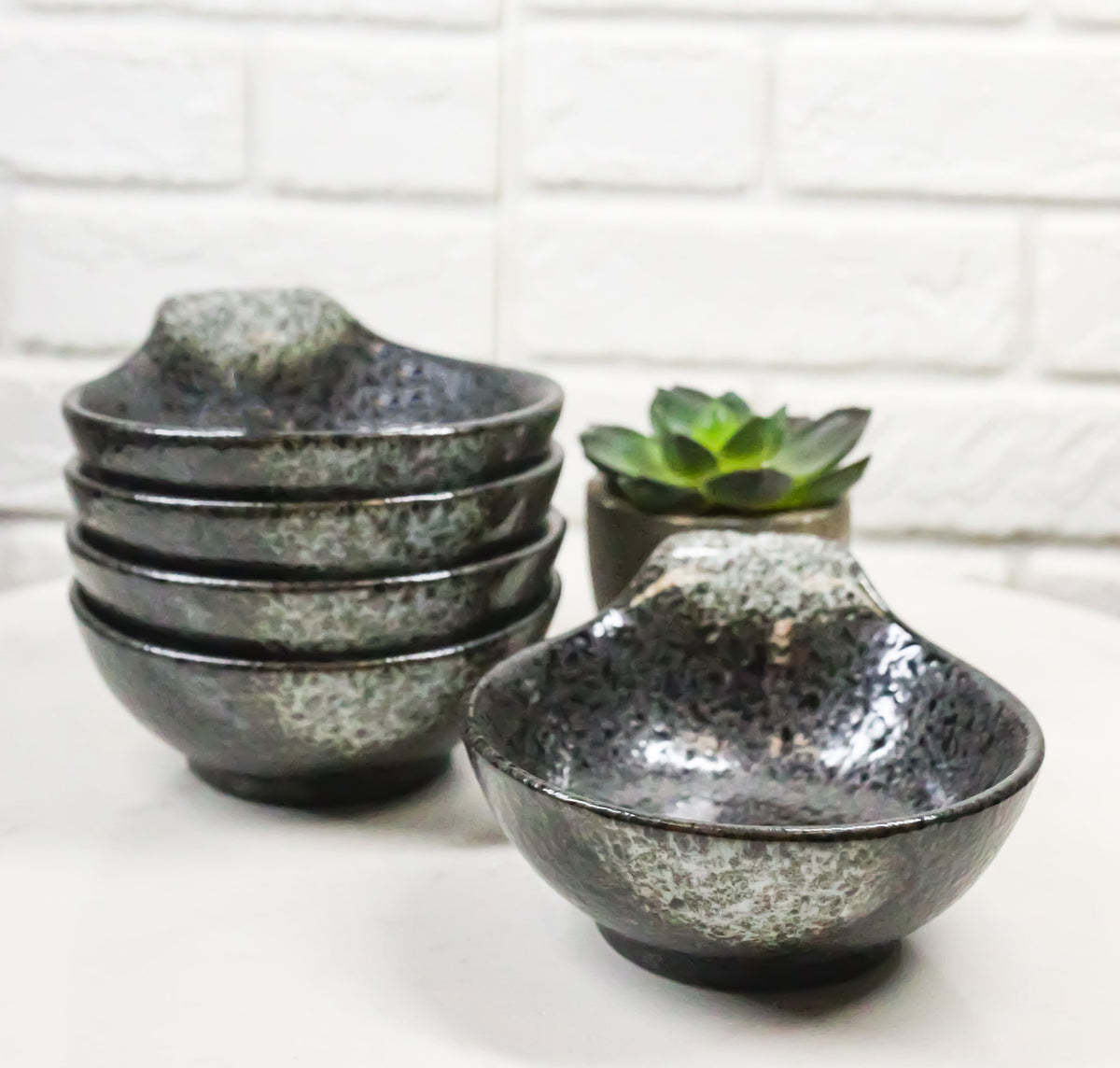 Pack Of 5 Charcoal Grey Tone Hakumu Small Ponzu Miso Soup Bowls With Handle 5oz