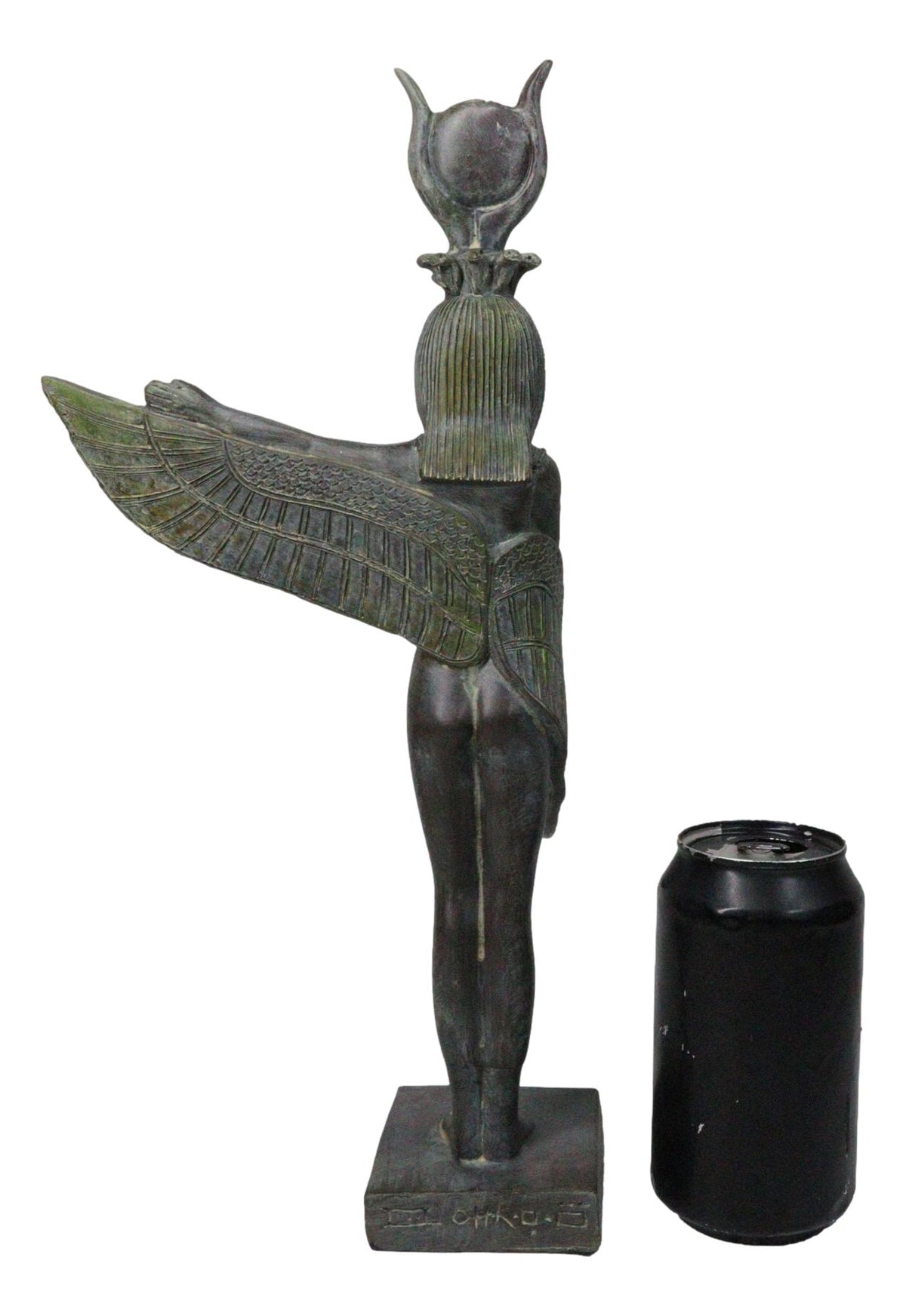 Goddess Isis Ra With Raised Left Wing On Hieroglyphic Base Figurine 14" Tall