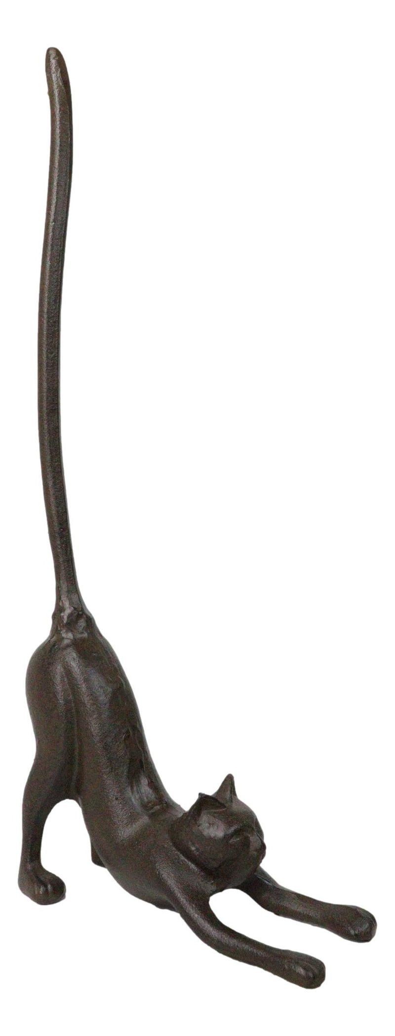 Rustic Cast Iron Crouching Kitty Cat with Long Tail Kitchen Paper Towel Holder