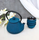 Royal Blue Tokusa Geometry Petite Cast Iron Teapot 10oz With 4 Mini Tea Cups Set