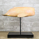 Nautical Marine Contemporary Sperm Whale Fish Faux Wood Sculpture On Pole Stand