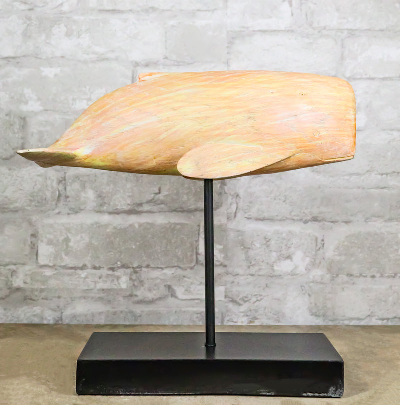 Nautical Marine Contemporary Sperm Whale Fish Faux Wood Sculpture On Pole Stand