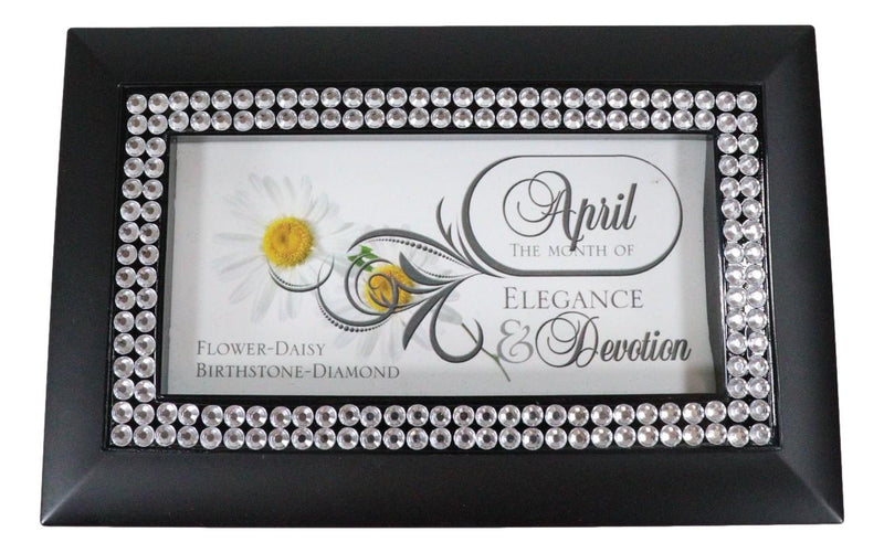 April Month Diamond Birthstone Elegance And Devotion Black Musical Trinket Box