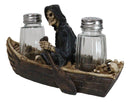 Grim Reaper Charon Skeleton Rowing Boat In River Styx Salt Pepper Shakers Holder