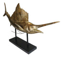 Large Marine Sea Life Sailfish Marlin Sculpture in Gold Leaf With Pole Stand 38"