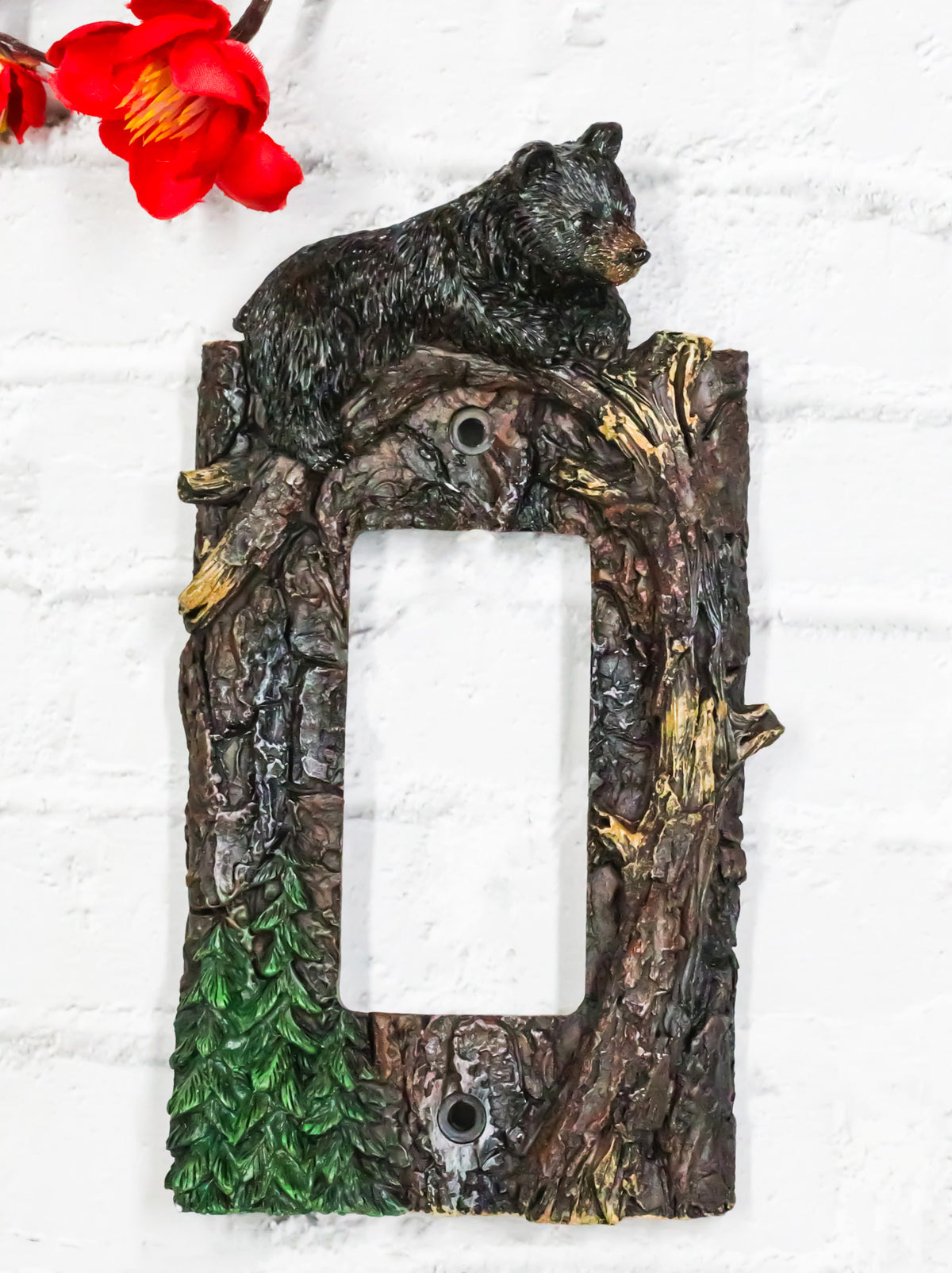 Set of 2 Rustic Forest Black Bears Climbing Tree Wall Single Rocker Cover