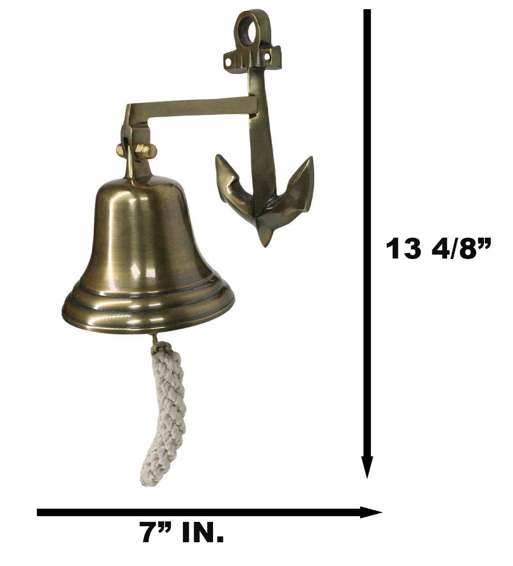 Antiqued Brass Finish Over Aluminum Sailor's Anchor Door Wall Dinner Yard Bell
