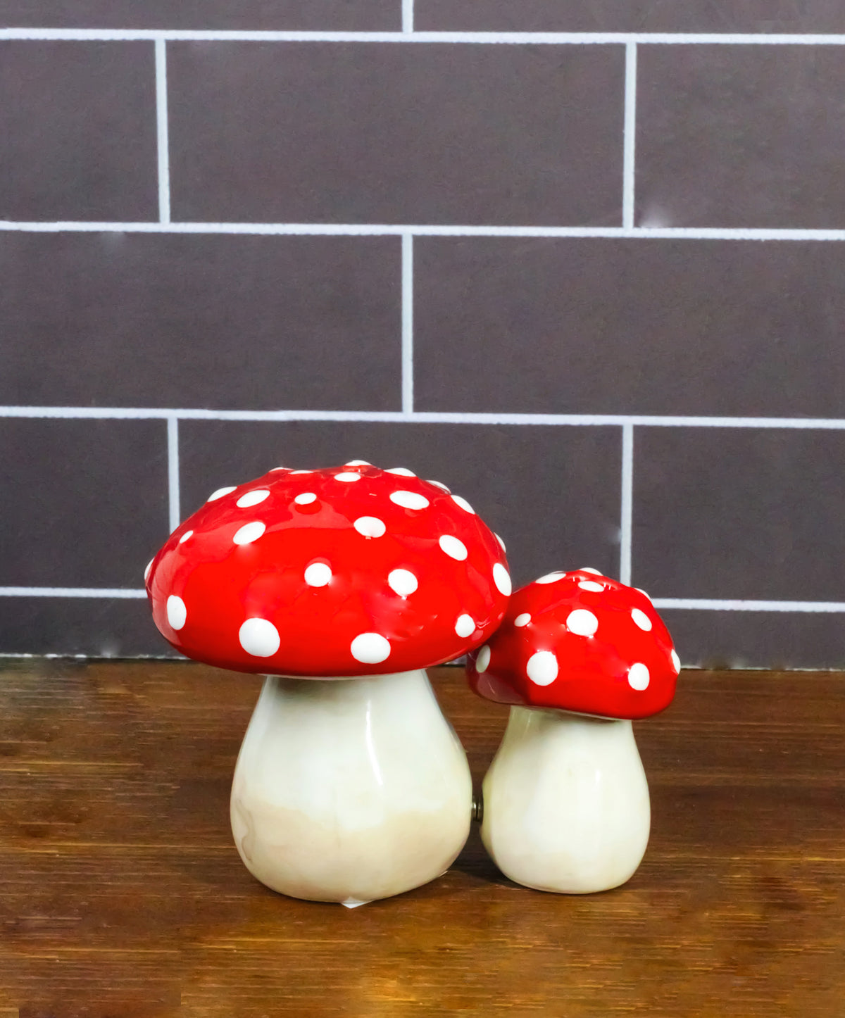 Bright Red White Polkadots Toadstool Mushrooms Pair Salt And Pepper Shakers