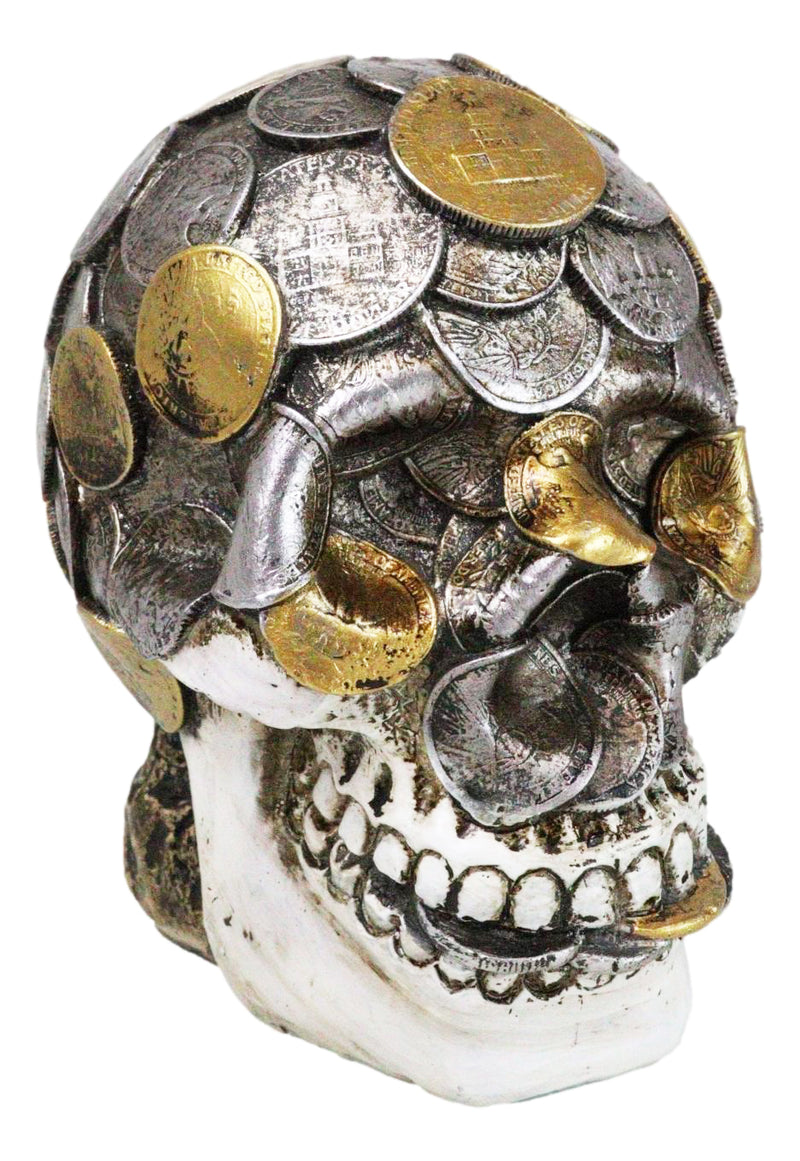 Metallurgy Currency Silver and Gold Coins Skull Face Money Coin Bank Figurine