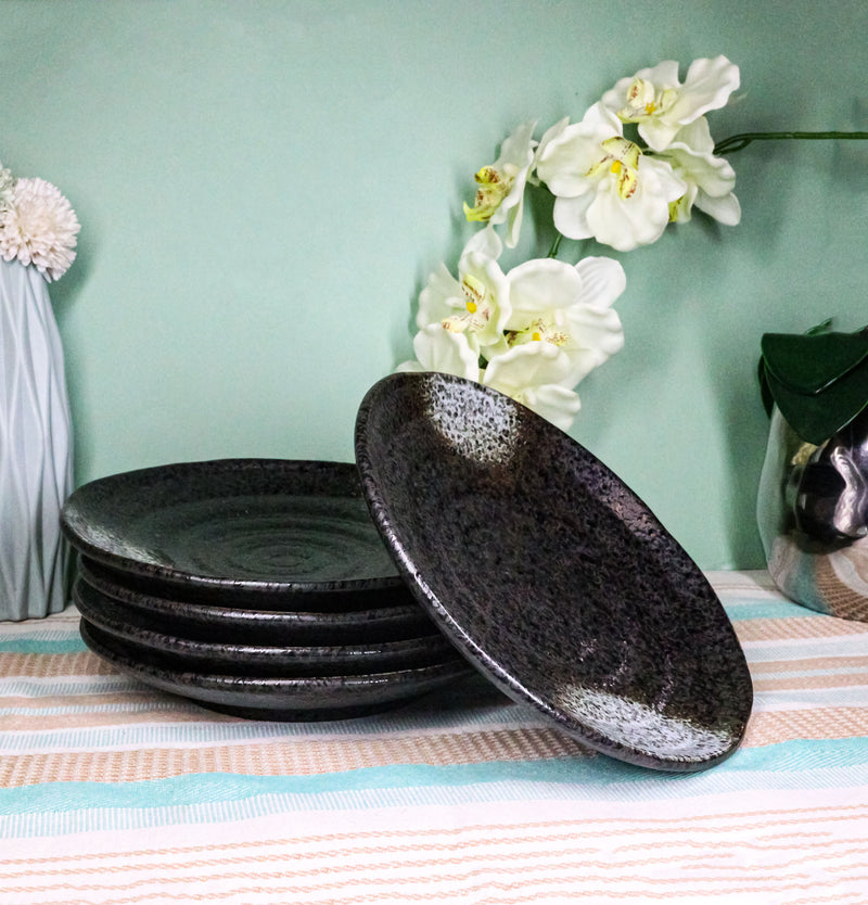 Pack Of 5 Ceramic Charcoal Grey Tone Hakumu Porcelain Round Dinner Plates 8.75"D