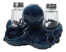 Blue Spotted Nautical Marine Cephalopod Octopus Salt Pepper Shakers Holder Set