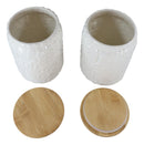 Set of 2 Ceramic White Floral Air Tight Canister Storage Jars Bamboo Lid 44oz