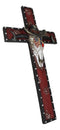 Rustic Western Patriotic Longhorn Cow Skull With USA Texas Flags Hat Wall Cross