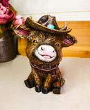 Scottish Highlands Cattle Cow Turquoise Ornament Cowboy Hat and Scarf Figurine
