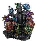 Medieval Colorful 12 Mini Dragons On Mountain Stonewall Castle Display Stand Set