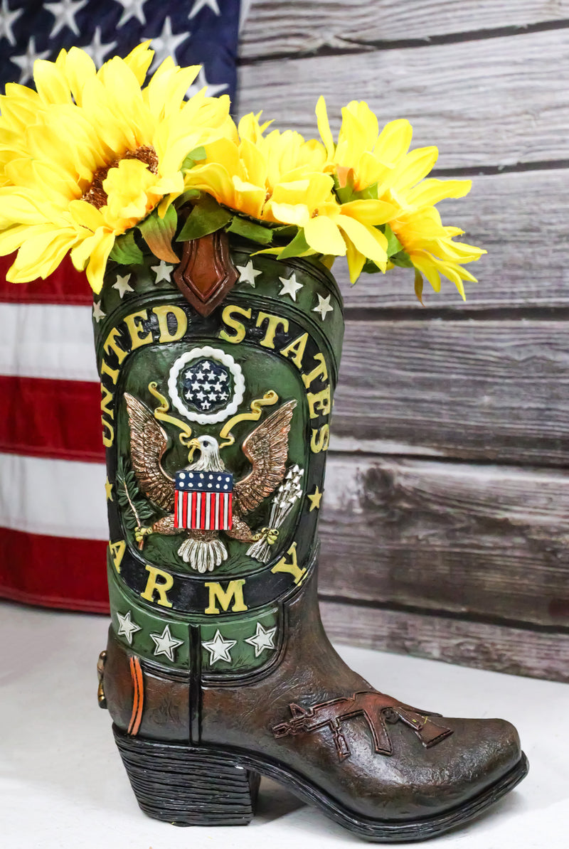 Rustic Western USA American Bald Eagle Army Emblem Cowboy Boot Flower Vase