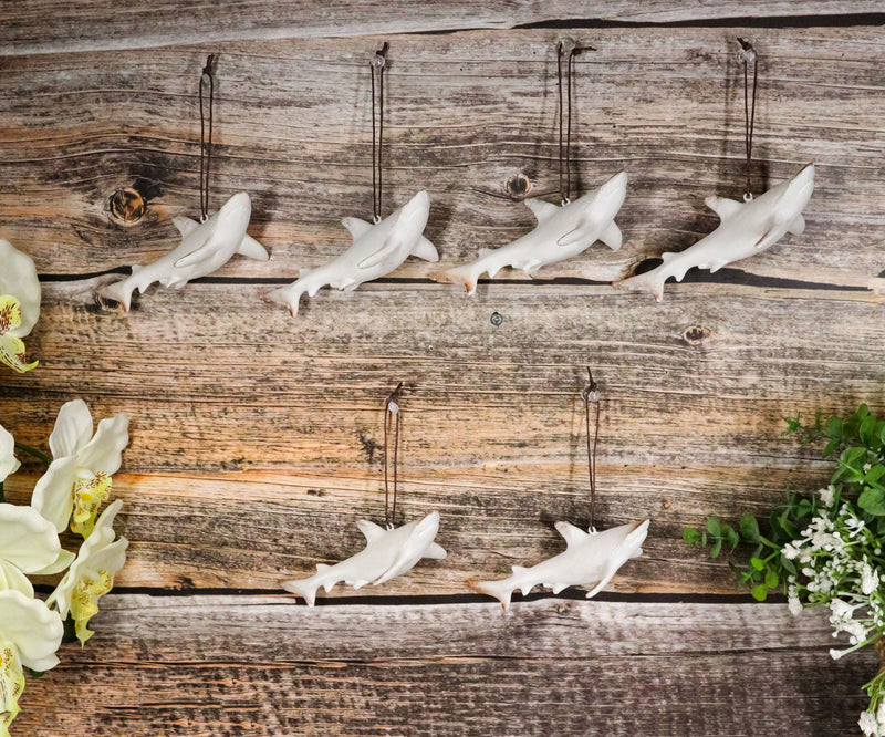 Set Of 6 Antique White Sharks Ocean Marine Wall Hanging Decor Tree Ornaments
