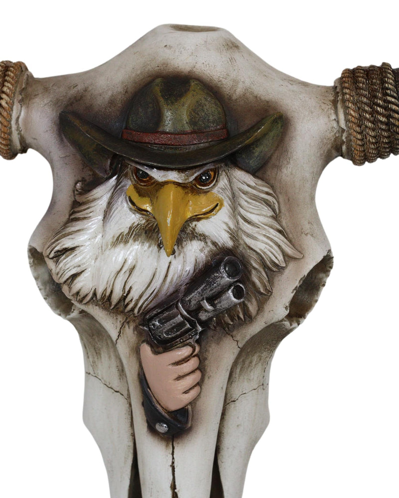 Rustic Western Eagle Cowboy With Gun Horned Ropes Cow Skull Wall Decor Plaque