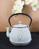Rustic Mint Green Leaves Design Cast Iron Tetsubin Teapot With Enamel Liner 32oz