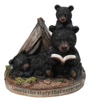 Bedtime Story Bear Family Camping Figurine Black Bears by Tent Forest Scene