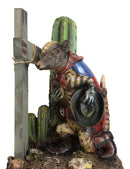 Rustic Western Armadillo Cowboy by Saguaro Cactus Praying By The Cross Figurine