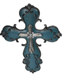 Southwest Rustic French Fleur De Lis Scroll in Turquoise Layered Wall Cross