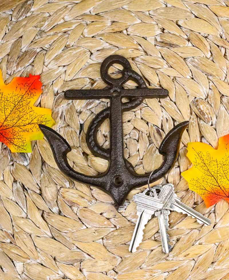 Set Of 4 Cast Iron Rustic Marine Sea Sailor Ship Anchor Double Wall Coat Hooks